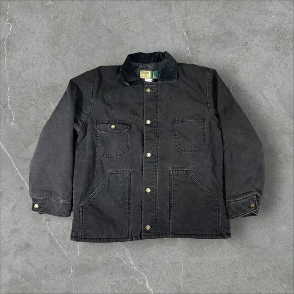 Vintage 90's WearGuard Blanket Lined Size Large Chore Coat Black Canvas Jacket - Picture 1 of 9